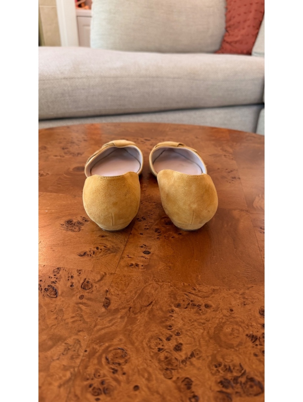 Nine West Mustard Suede Pointed Toe Flats with Bow Detail - Picture 5 of 7